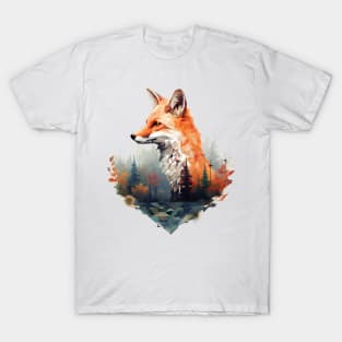 Geometric fox with forest in triangle look T-Shirt